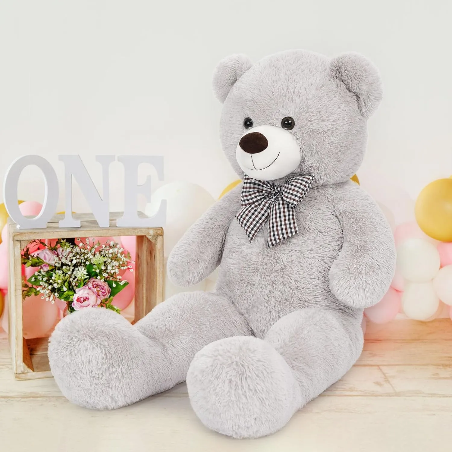 MaoGoLan Big Fluffy Gray Teddy Bear 39 inch Large Grey Stuffed Animal for Girlfriend Kids Boyfriend Teens