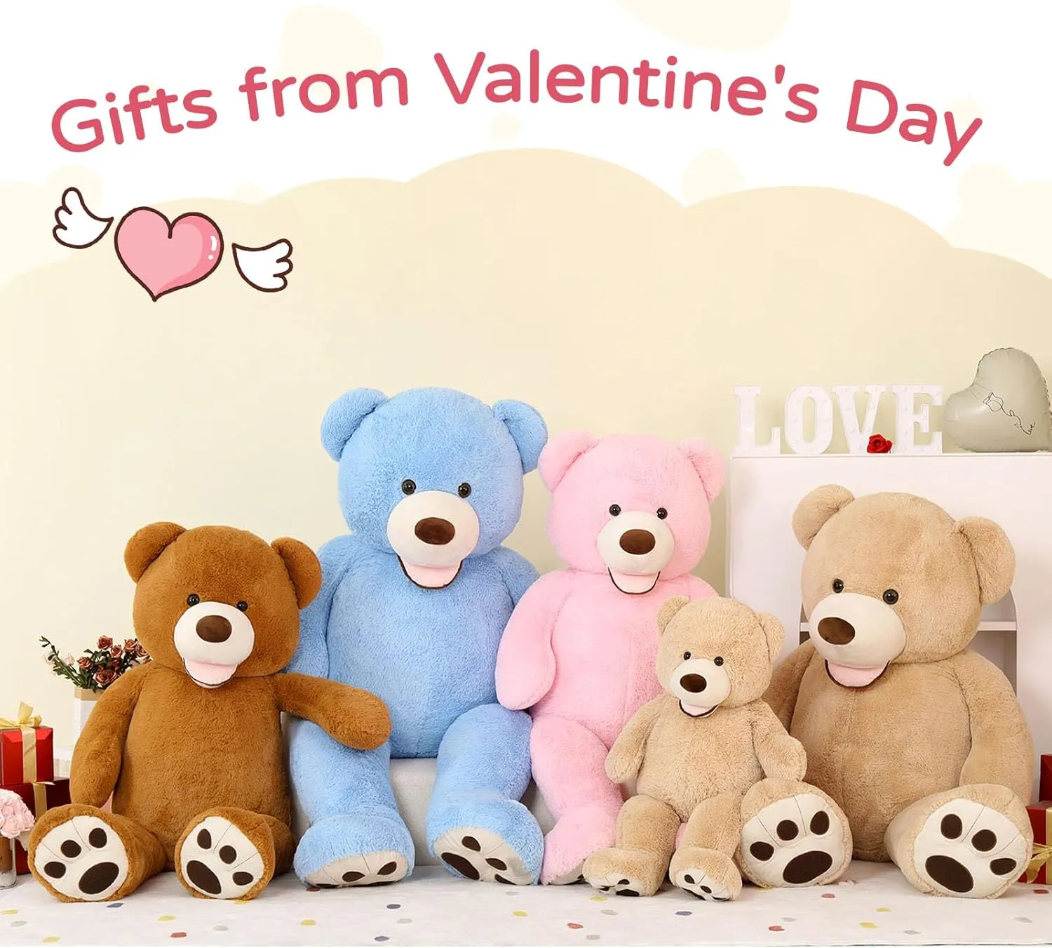 MaoGoLan Giant Teddy Bear 5 Feet Stuffed Animal, Brown Valentines Big Teddy Bear Plush for Girlfriend Boyfriend, Soft and Fluffy Life Size Teddy Bear Gift for Baby Shower