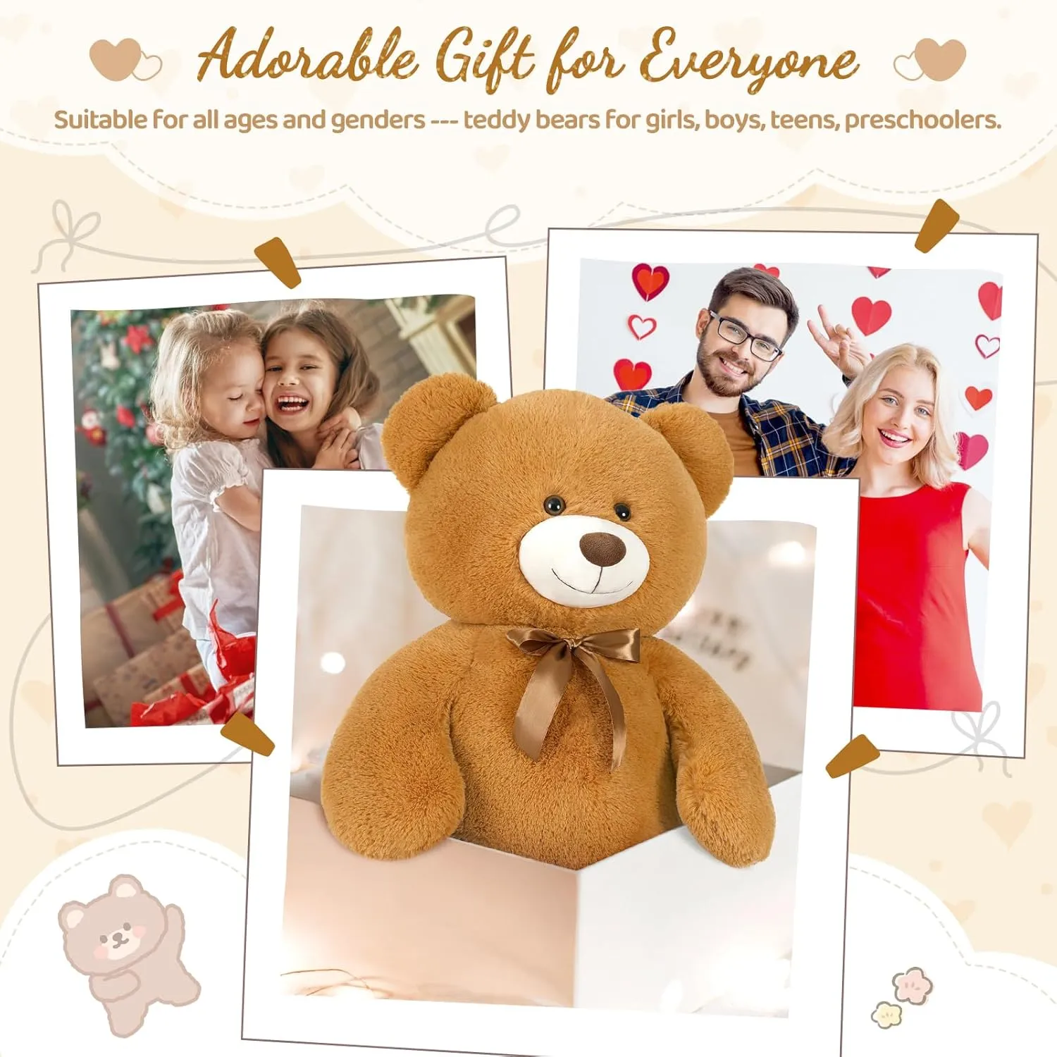 MaoGoLan Giant Teddy Bear 50in Large Stuffed Animal Jumbo Big Bear Plush, Soft Teddy Plush Toy for Kids Teens Girls Birthday Gift Cute Decorations for Baby Shower Themed Party