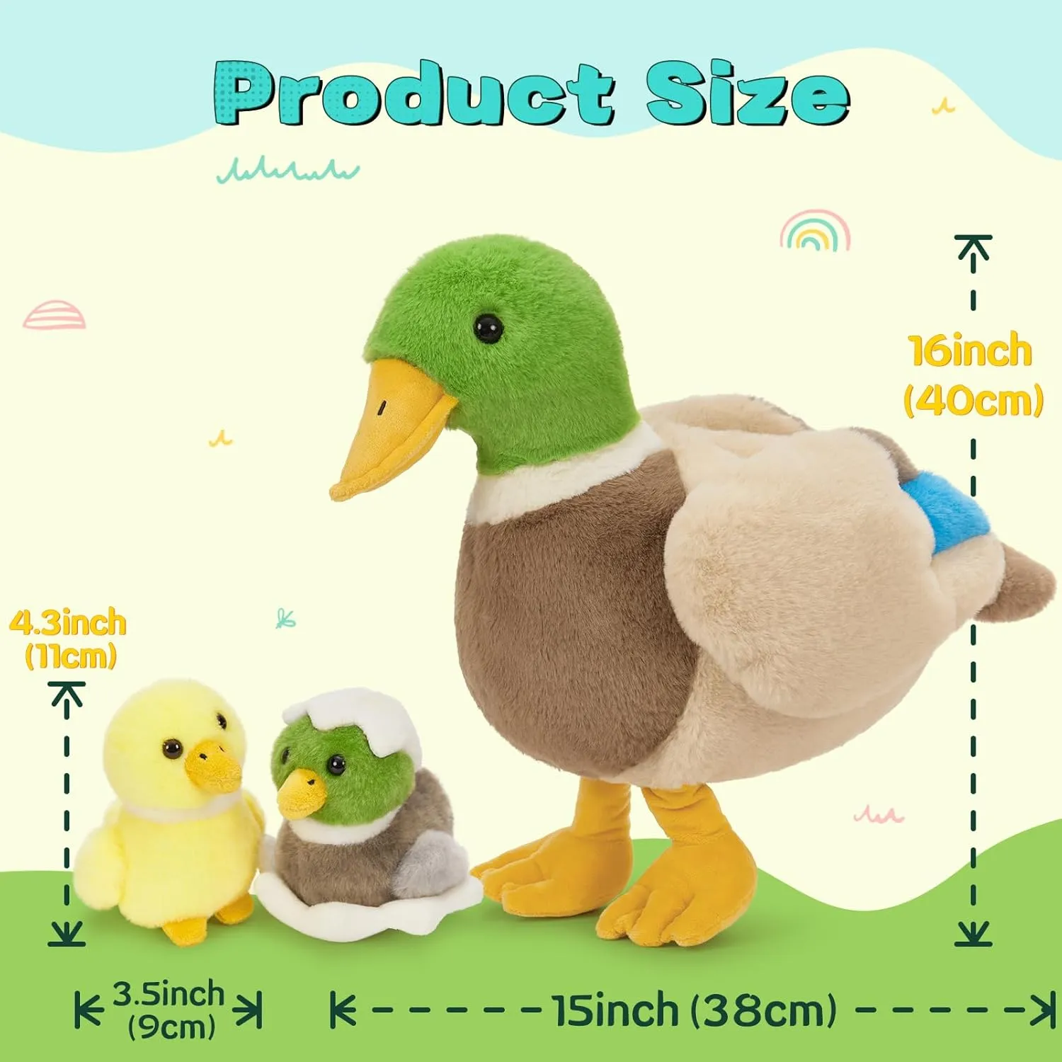 MaoGoLan Stuffed Duck Plush 16'' Large Stuffed Animal for Kids, Toddlers, Infant Nursery Item Mother's Day Baby Shower Party Favors - Mallard Duck Mommy with Baby Ducklings & Eggs Inside