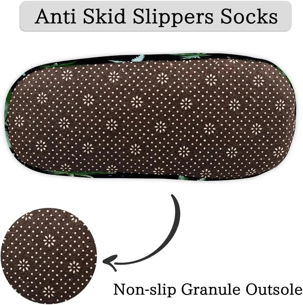Marijuana Pattern House Slippers for Women Men Indoor Fuzzy Green Leaves Slippers Closed Back Bedroom Shoes Lightweight Cozy Non-slip Home Slippers