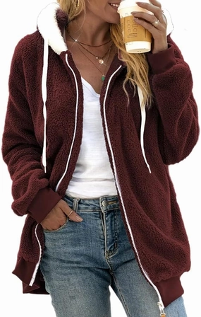 MARSVOVO Women's Long Sleeve Zip Up Fleece Jackets Fall Winter Fashion Hooded Sweatshirt Oversized Warm Outwear Women Coats