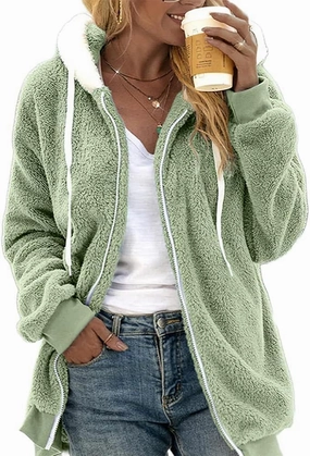 MARSVOVO Women's Long Sleeve Zip Up Fleece Jackets Fall Winter Fashion Hooded Sweatshirt Oversized Warm Outwear Women Coats