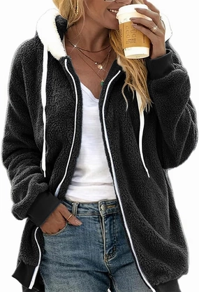 MARSVOVO Women's Long Sleeve Zip Up Fleece Jackets Fall Winter Fashion Hooded Sweatshirt Oversized Warm Outwear Women Coats