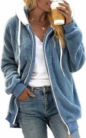 MARSVOVO Women's Long Sleeve Zip Up Fleece Jackets Fall Winter Fashion Hooded Sweatshirt Oversized Warm Outwear Women Coats