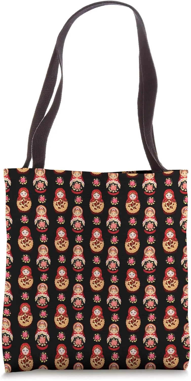 Matryoshka Russian Doll Nesting Doll Toy Black Background Tote Bag