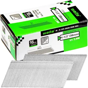 meite 16 Gauge Angled Finish Nails 1-1/2-Inch 20-Degree Galvanized Finishing Nails for Electric or Pneumatic Nailer Guns - Perfect for Window Trim, Cabinet Building and Other DIY Projects (2,000 PCS)