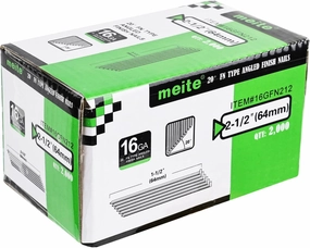 meite 16 Gauge Angled Finish Nails 2-1/2-Inch 20-Degree Galvanized Finishing Nails for Electric or Pneumatic Nailer Guns - Perfect for Window Trim, Cabinet Building and Other DIY Projects (2,000 PCS)
