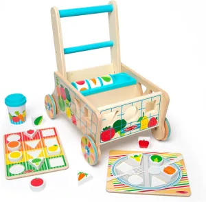 Melissa & Doug Wooden Shape Sorting Grocery Cart Push Toy and Puzzles - Pretend Play Grocery Toys, Sorting And Stacking Toys For Infants And Toddlers Ages 1  - FSC-Certified Materials