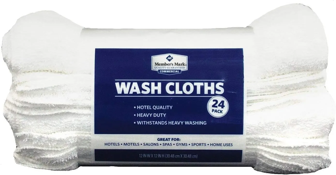 Member's Mark Commercial Washcloth, White (Set of 24)