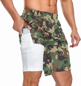 Men's 2 in 1 Workout Running Shorts, Gym Athletic Shorts for Men Lightweight Training with Pockets and Towel Loop