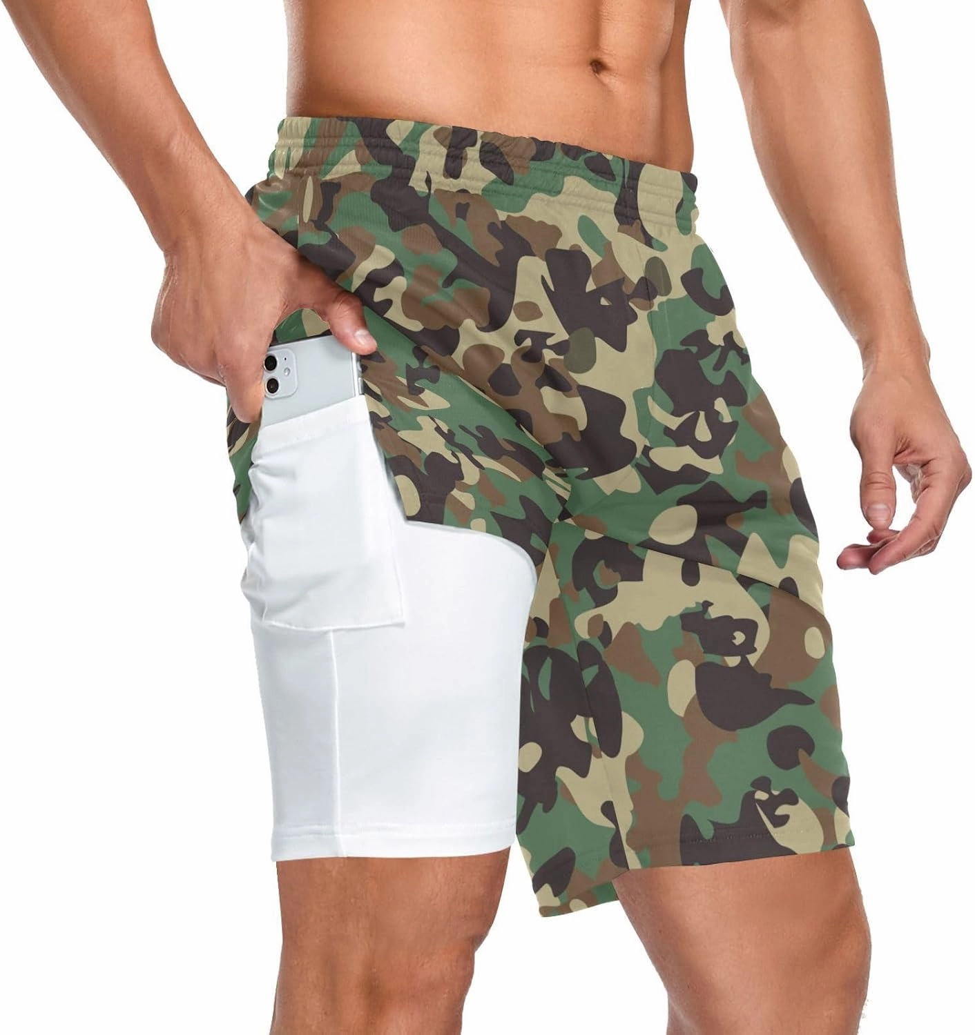 Men's 2 in 1 Workout Running Shorts, Gym Athletic Shorts for Men Lightweight Training with Pockets and Towel Loop