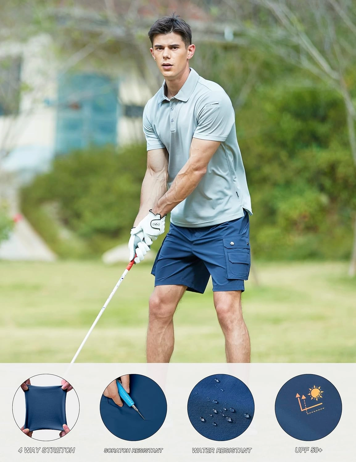 Mens Golf Shorts Quick Dry Casual Cargo Hiking Work Shorts with Multi Pocket for Travel Fishing Tactical