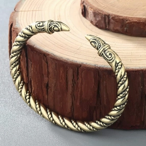 Mens Stainless Steel Viking Bracelet Odin's Raven Heads Ragnar Arm Ring Norse Torc Jewelry Pagan