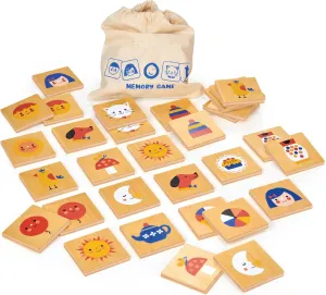Mentari Toys - Memory Game - 32pc Wooden Matching Memory Game for Toddlers and Kids - Fun Learning Toy with Illustrated Tiles and Fabric Bag - Improve Concentration and Recognition - Age 3 