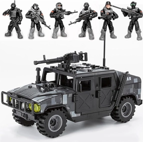 Military Vehicle Building Block with 6 City Policeman Action Mini-Figures with Multiple Military Weapons Accessories SWAT Model Equipment Assembly Building Toys for Boys