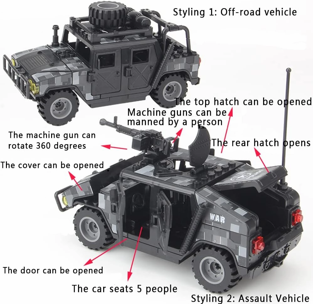 Military Vehicle Building Block with 6 City Policeman Action Mini-Figures with Multiple Military Weapons Accessories SWAT Model Equipment Assembly Building Toys for Boys