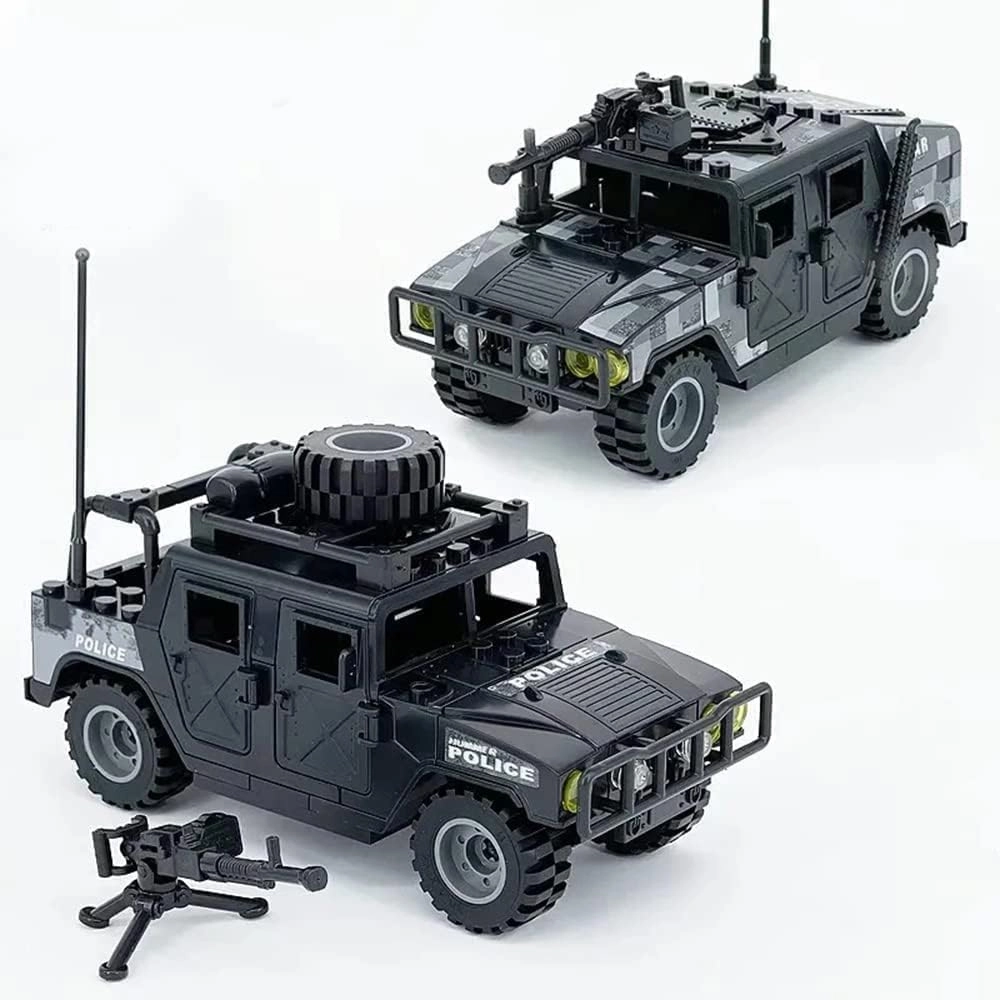 Military Vehicle Building Block with 6 City Policeman Action Mini-Figures with Multiple Military Weapons Accessories SWAT Model Equipment Assembly Building Toys for Boys