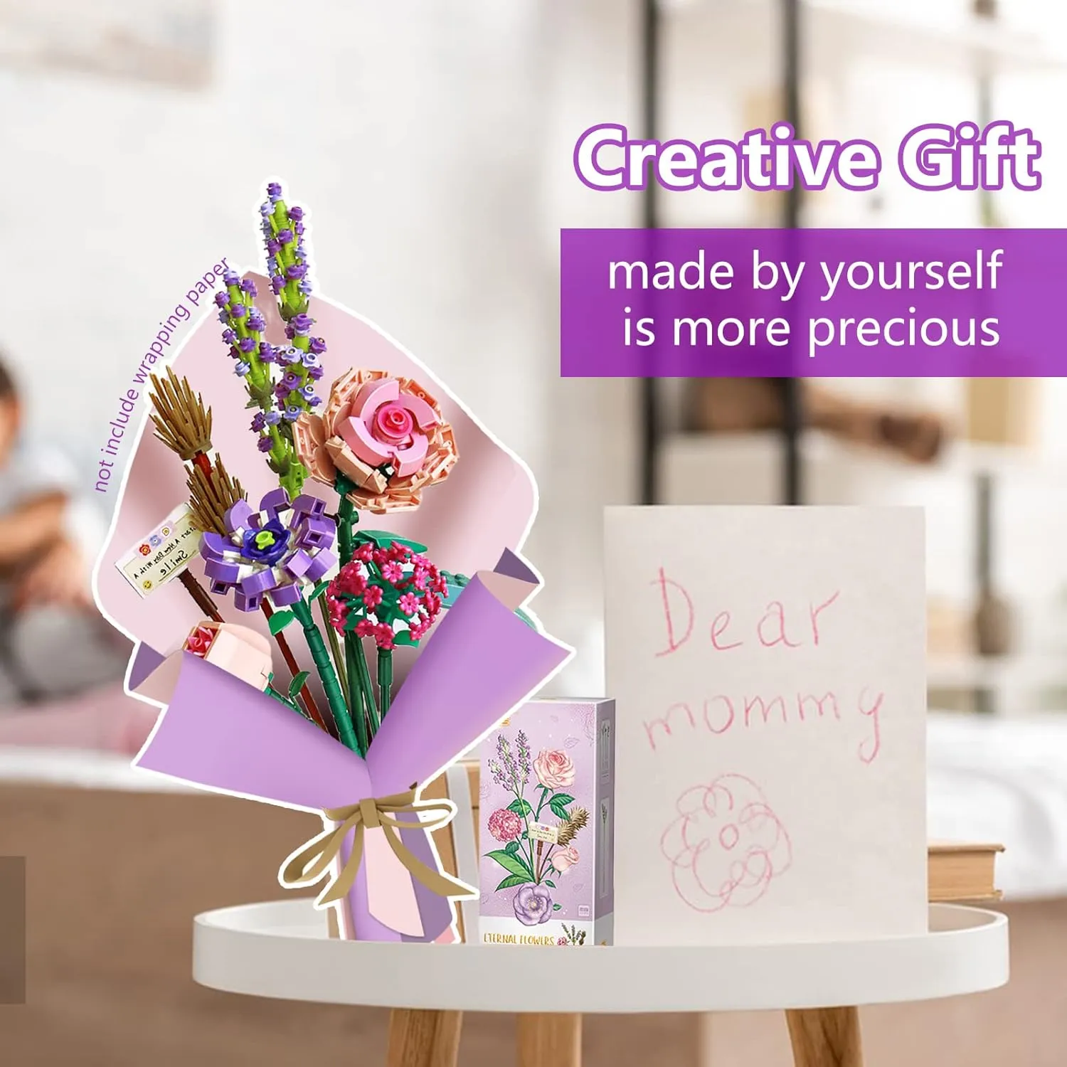 Mini Bricks Flower Bouquet Building Sets, Artificial Flowers with Pink Rose, Unique Home Decor or Birthday/Valentine's Day Gifts for Girls, 547 PCS -1657