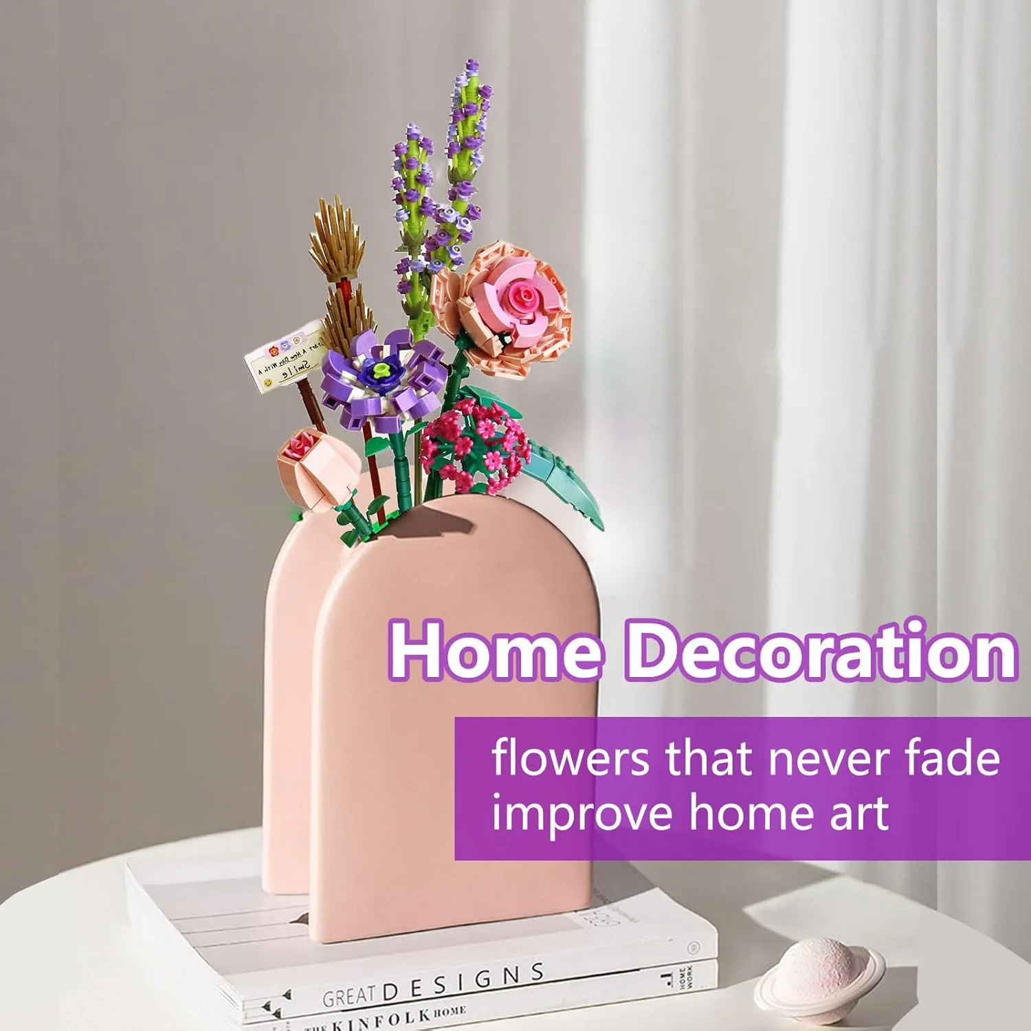 Mini Bricks Flower Bouquet Building Sets, Artificial Flowers with Pink Rose, Unique Home Decor or Birthday/Valentine's Day Gifts for Girls, 547 PCS -1657