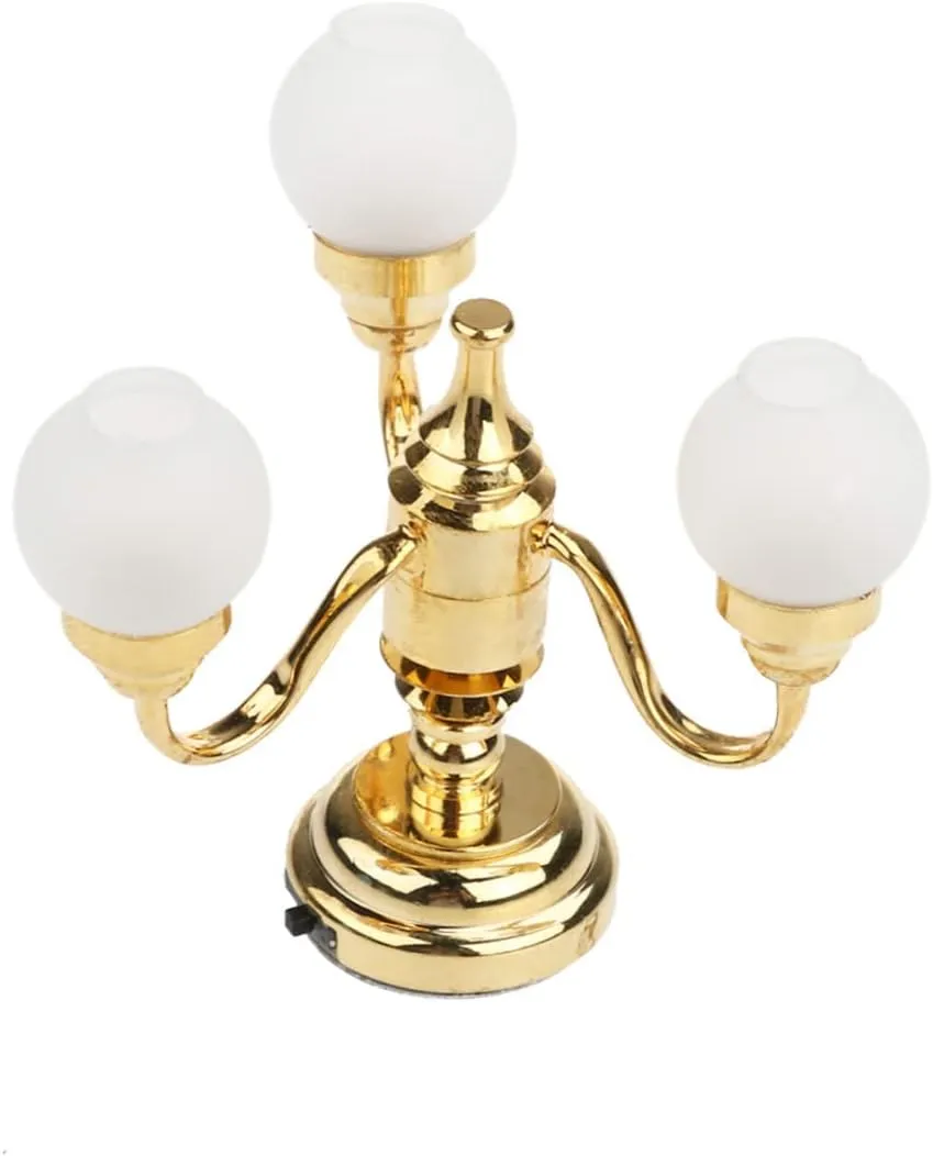 Mini House Miniature Brass Chandelier Arm LED Ceiling Light for DIY Dollhouse Decor Energy Efficient Battery Operated Aesthetic Lighting Accessory Easy Off Switch