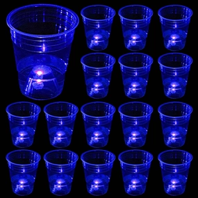 mishunyus (Blue) Glow Party Cups for Party Event Fun, 24 Glow in The Dark Cups,Party Decoration,House Parties Birthdays Concerts Weddings BBQ Beach Holidays