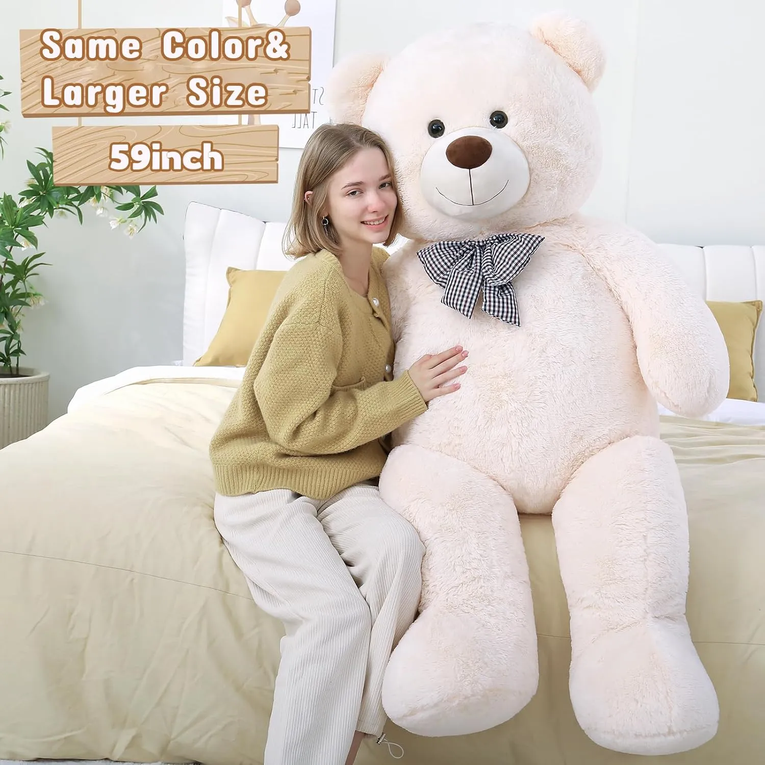 Misscindy Giant Teddy Bear Plush Stuffed Animals for Girlfriend or Kids 47 inch, (White)
