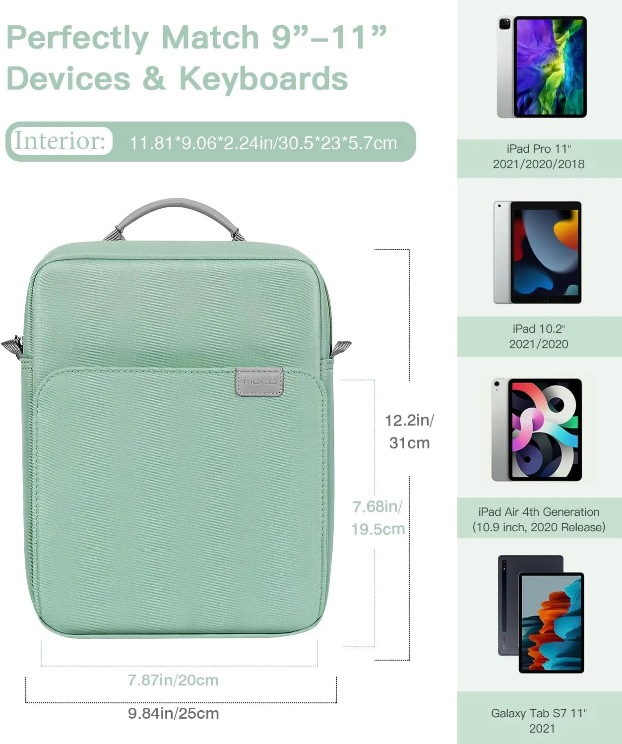 MoKo 9-11 Inch Tablet Sleeve Bag Handle Carrying Case with Shoulder Strap Fits 11inch iPad Air M3, iPad A16 2025, Pro 11 inch, iPad 10/9/8/7th Gen, Tab S8/S9 11", Cyan