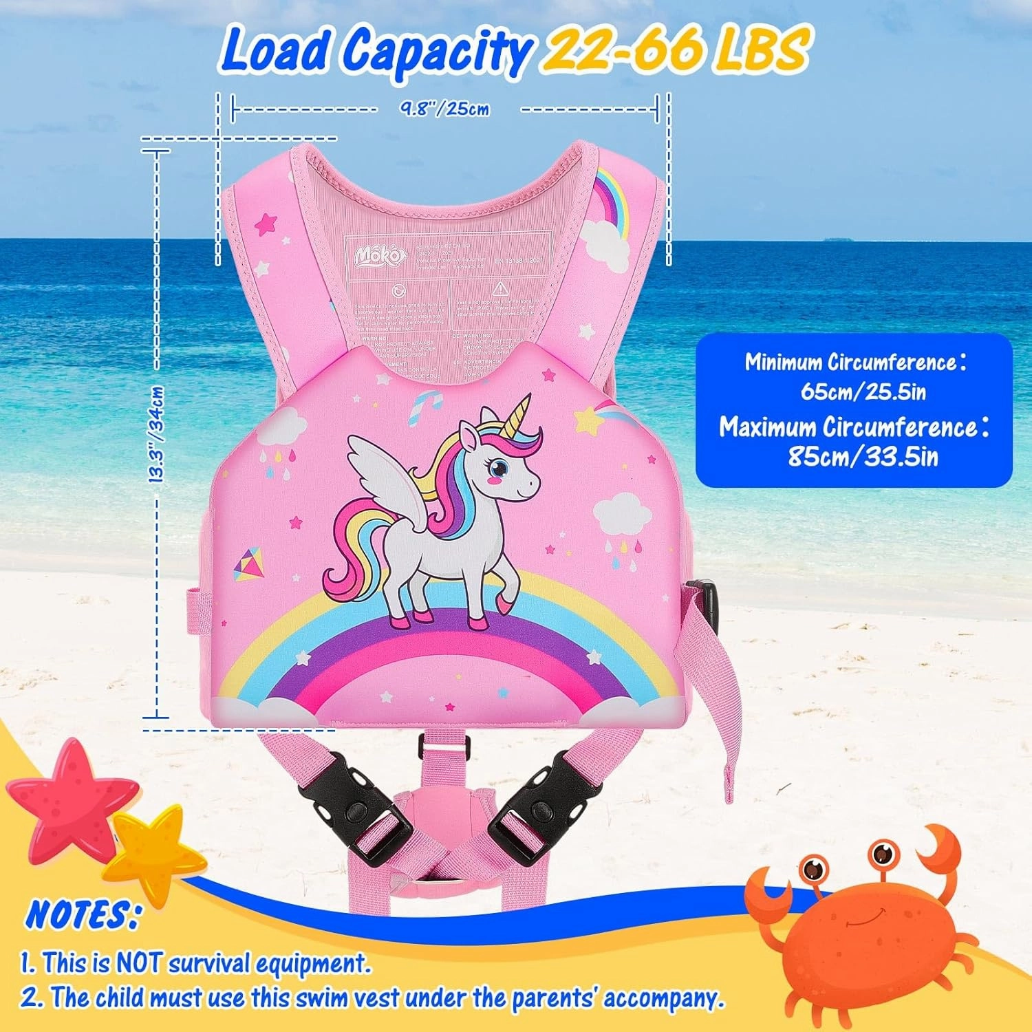 MoKo Swim Vest for Kids - Swim Floats Jacket for 2-3-4-5-6 Years (22-30-50-66LBS), Toddler Floaties Beach Accessory,Kids Pool Floats Vest with Adjustable Crotch Strap