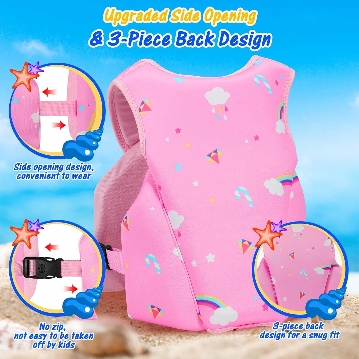 MoKo Swim Vest for Kids - Swim Floats Jacket for 2-3-4-5-6 Years (22-30-50-66LBS), Toddler Floaties Beach Accessory,Kids Pool Floats Vest with Adjustable Crotch Strap