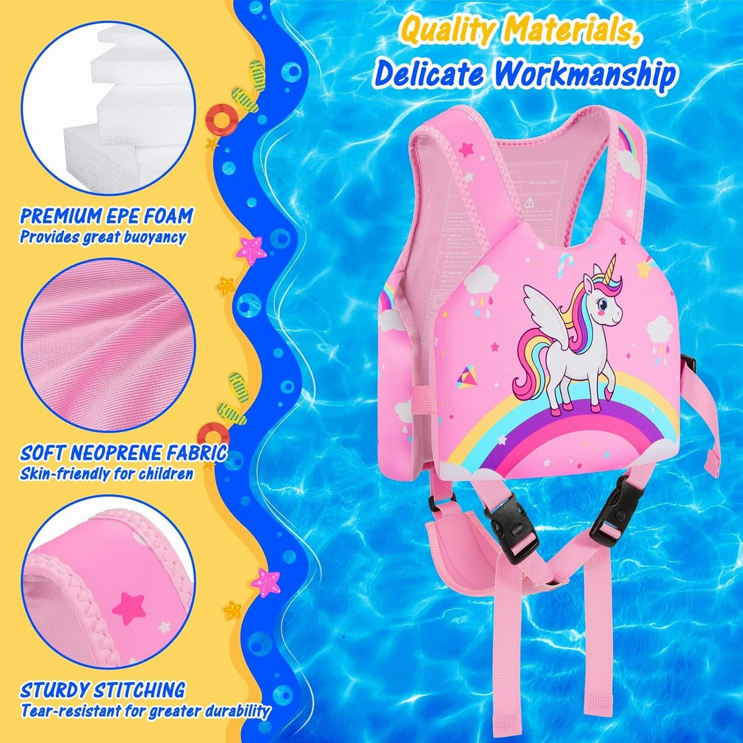 MoKo Swim Vest for Kids - Swim Floats Jacket for 2-3-4-5-6 Years (22-30-50-66LBS), Toddler Floaties Beach Accessory,Kids Pool Floats Vest with Adjustable Crotch Strap