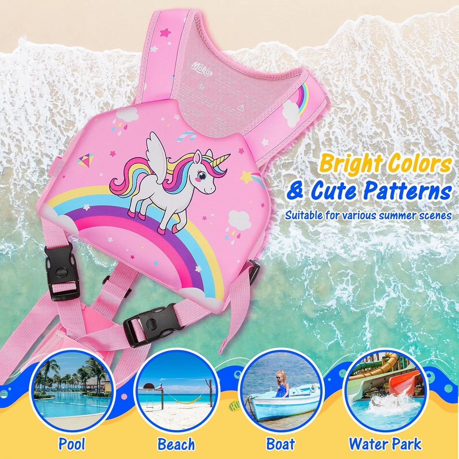 MoKo Swim Vest for Kids - Swim Floats Jacket for 2-3-4-5-6 Years (22-30-50-66LBS), Toddler Floaties Beach Accessory,Kids Pool Floats Vest with Adjustable Crotch Strap