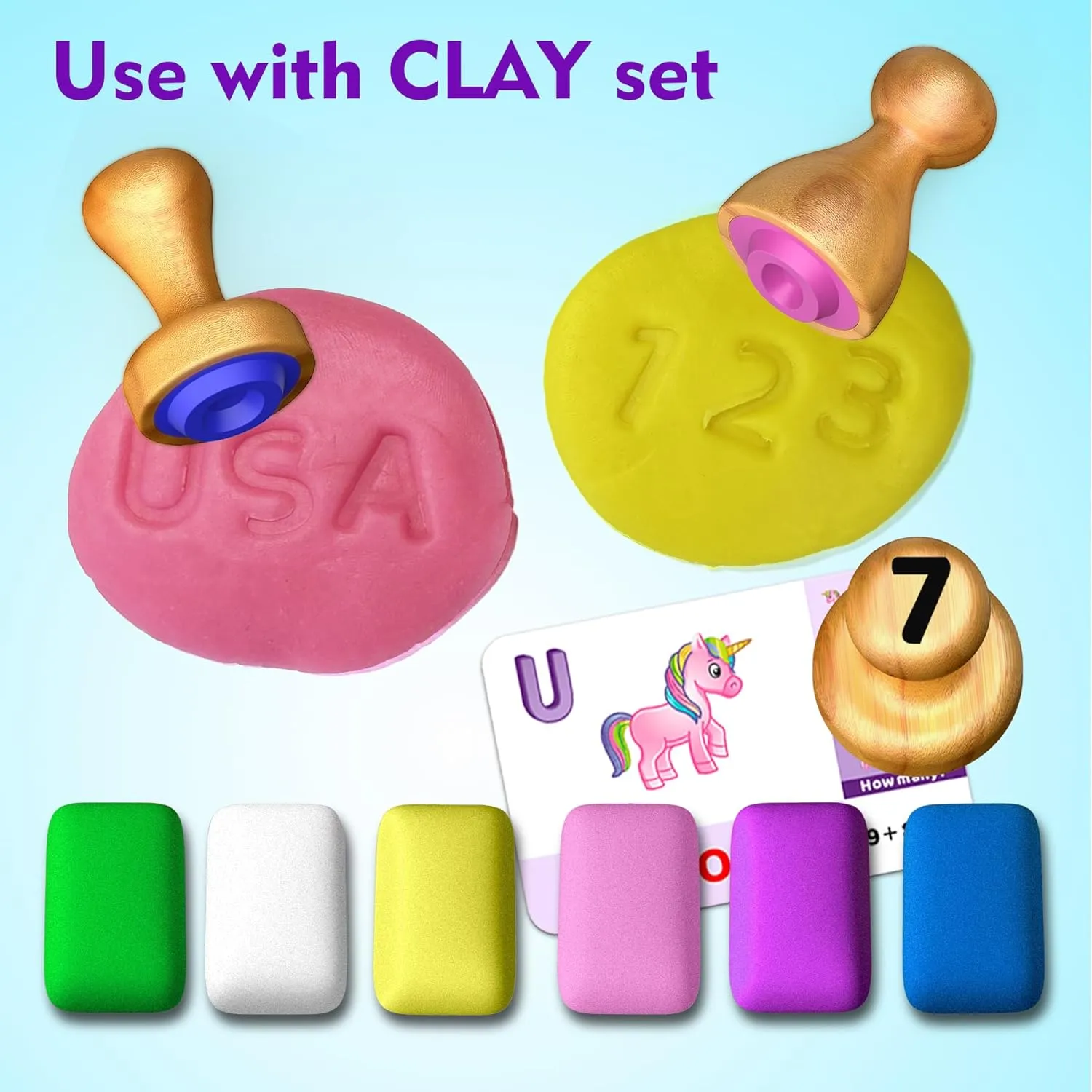 Montessori Wooden Alphabet & Number Stamp Set with Playdough, Flashcards, Toddler Learning Activities for 3-5 Year Olds, Learn ABCs, Numbers, Words, Addition - Preschool Classroom Supplies