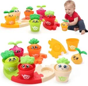 MOONTOY Baby Montessori Stacking Toys Learning Toys for 1   Year Old 18pcs Plant Flower Pots & Puzzles Set, Color Sorting Toys for Toddlers 1-3, Birthday Gifts for 2 Year Old Girls Boys