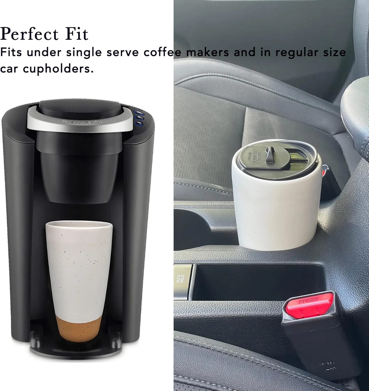 Mora Double Wall Ceramic Coffee Travel Mug with Lid, 14 oz, Portable, Microwave, Dishwasher Safe, Insulated Reusable Tall Cup, Splash Resistant Lid - To Go Tumbler for Car Cup Holder, Cotton White