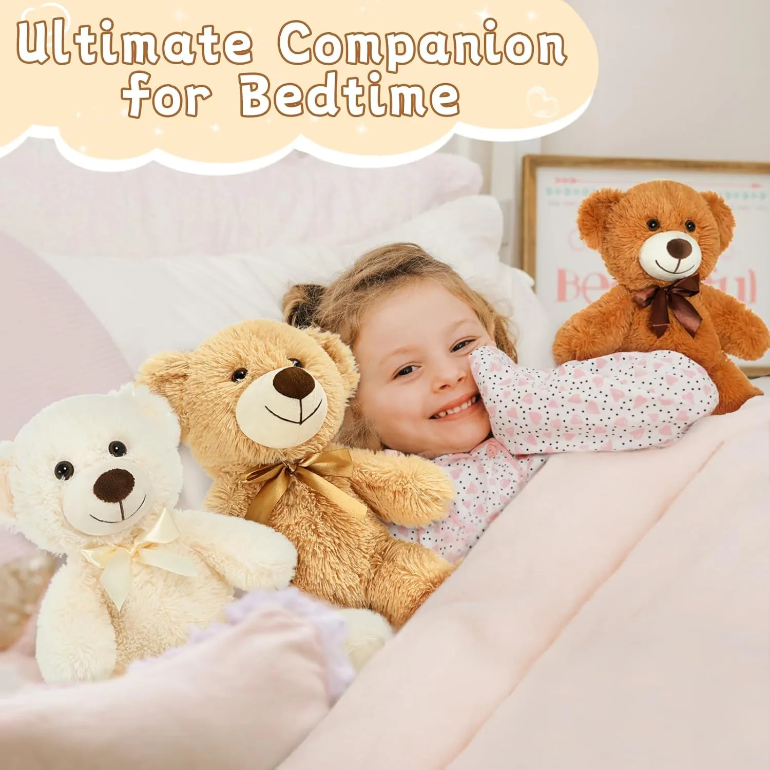MorisMos 3 Packs Teddy Bears Bulk Stuffed Animals, Cute Small Teddy Bear Plush Toys, Little Stuffed Bear for Kids on Centerpiece Baby Shower, 14 Inches