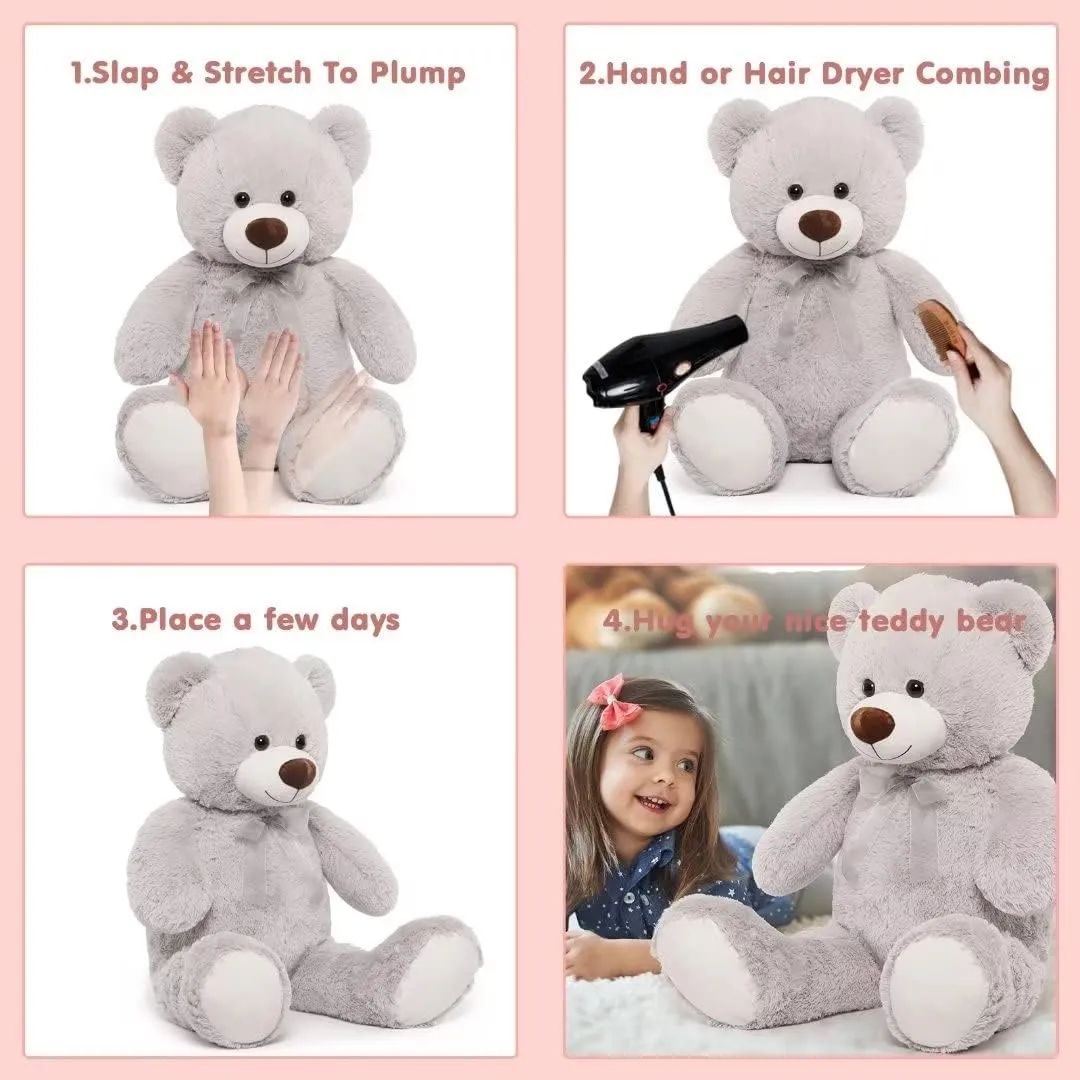 MorisMos Giant Teddy Bear Stuffed Animal 3ft-36 inch Big Teddy Bear for Baby Shower Decor, Large Stuffed Bear Gifts for Girl Boy Women on Birthday Christmas,Grey