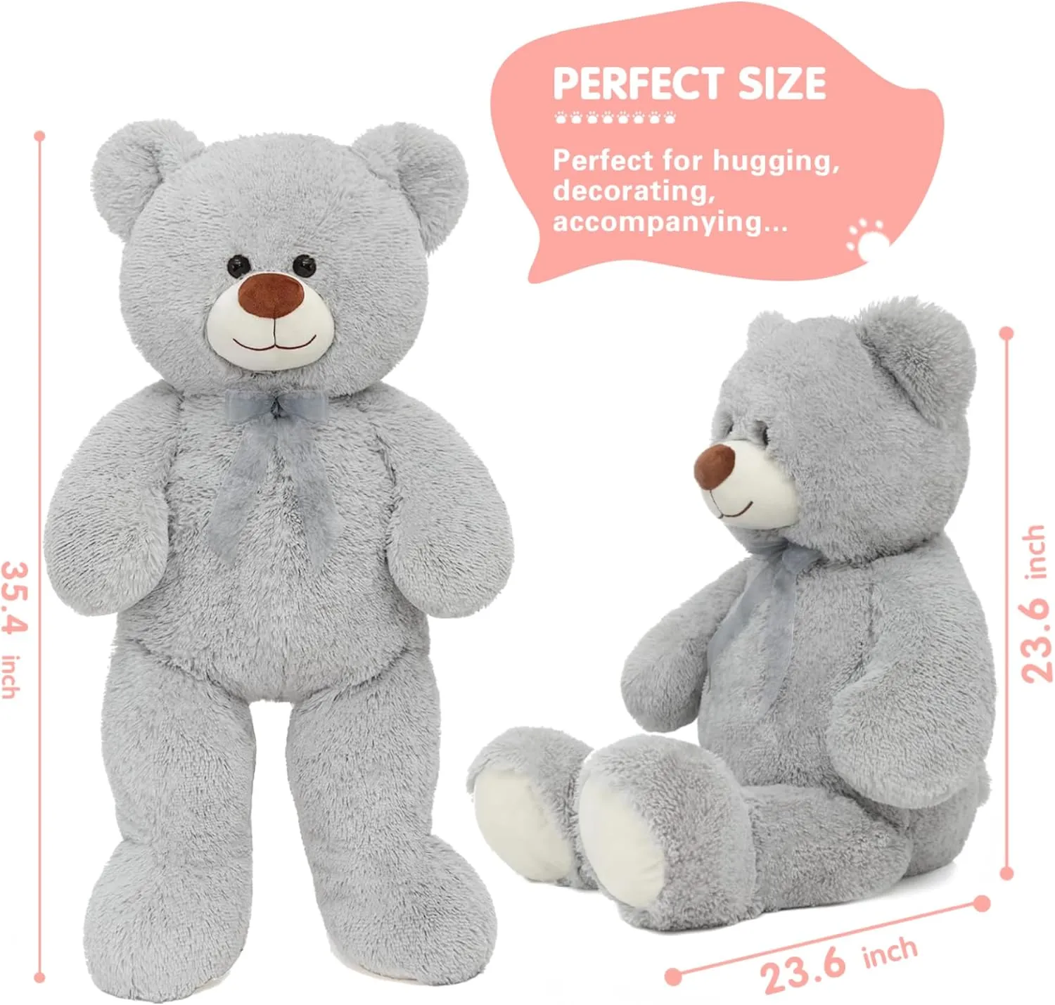 MorisMos Giant Teddy Bear Stuffed Animal 3ft-36 inch Big Teddy Bear for Baby Shower Decor, Large Stuffed Bear Gifts for Girl Boy Women on Birthday Christmas,Grey