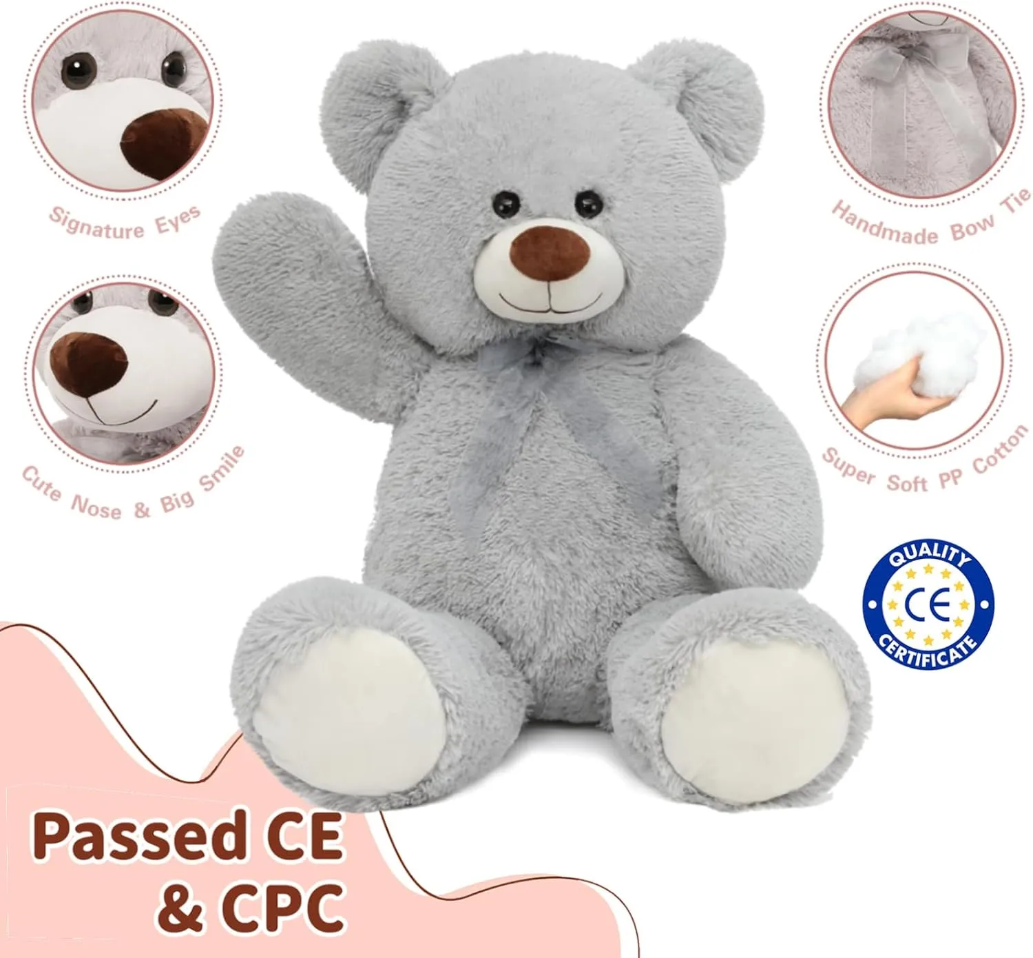 MorisMos Giant Teddy Bear Stuffed Animal 3ft-36 inch Big Teddy Bear for Baby Shower Decor, Large Stuffed Bear Gifts for Girl Boy Women on Birthday Christmas,Grey
