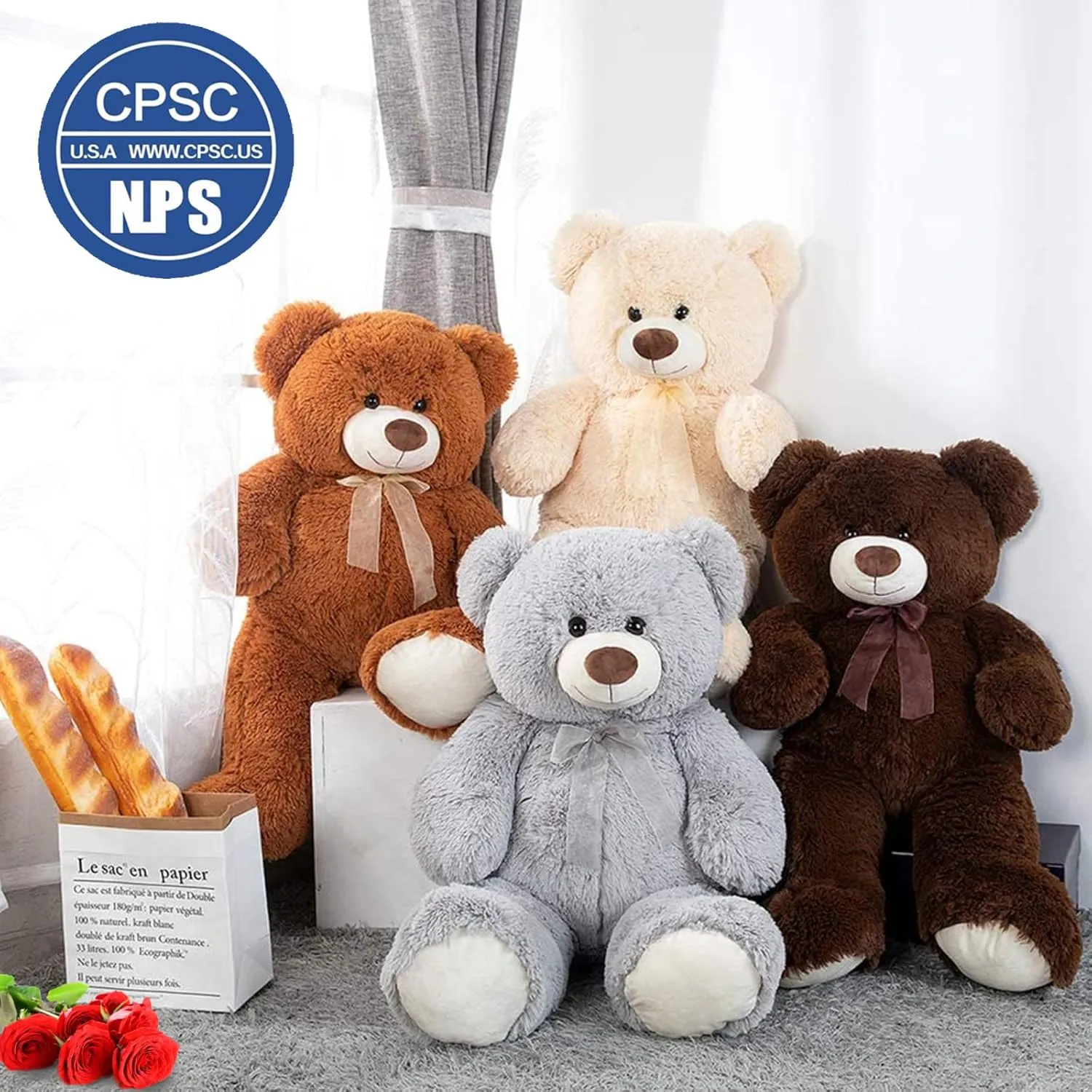 MorisMos Giant Teddy Bear Stuffed Animal 3ft-36 inch Big Teddy Bear for Baby Shower Decor, Large Stuffed Bear Gifts for Girl Boy Women on Birthday Christmas,Grey