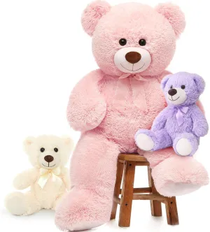 MorisMos Giant Teddy Bears, 36inch Large Mommy Bear with 2 Babies Stuffed Animals for Baby Shower, Big Bear Plush for Kids, Pink