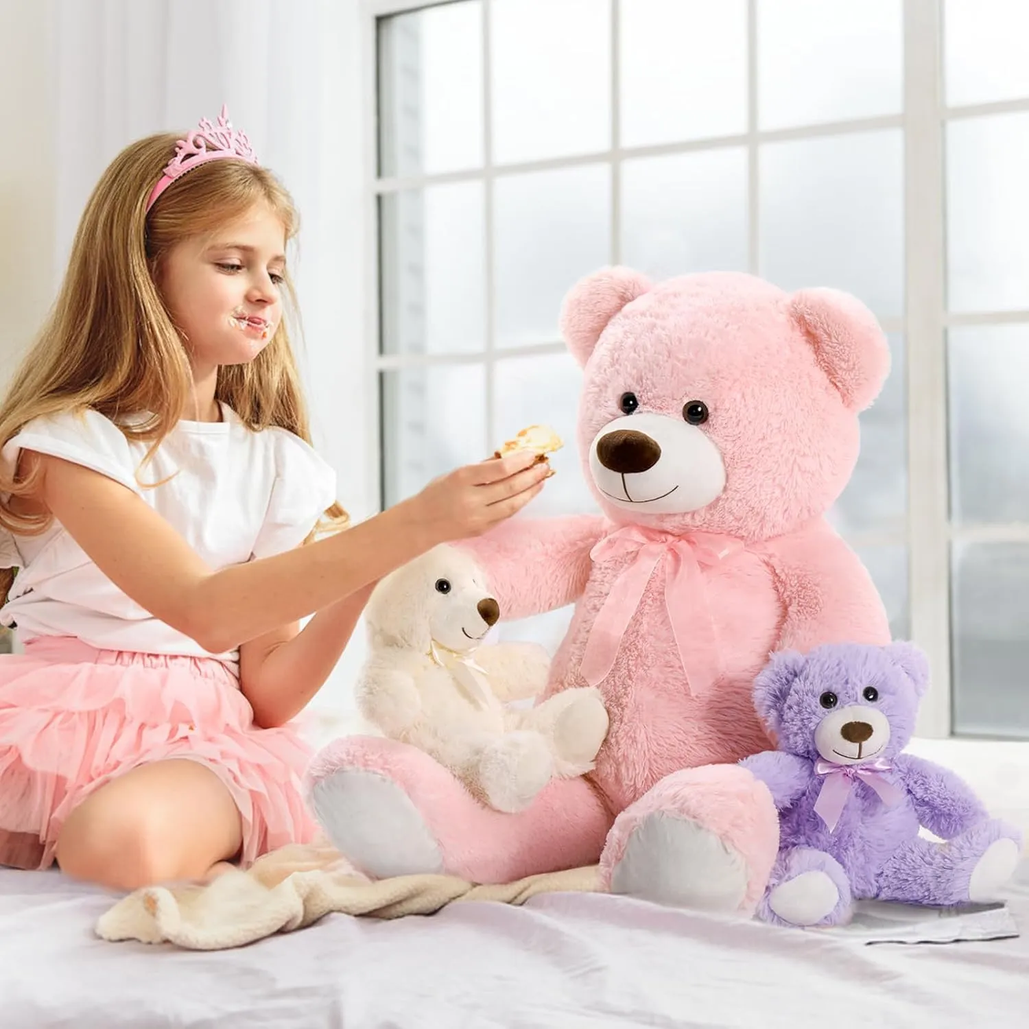 MorisMos Giant Teddy Bears, 36inch Large Mommy Bear with 2 Babies Stuffed Animals for Baby Shower, Big Bear Plush for Kids, Pink