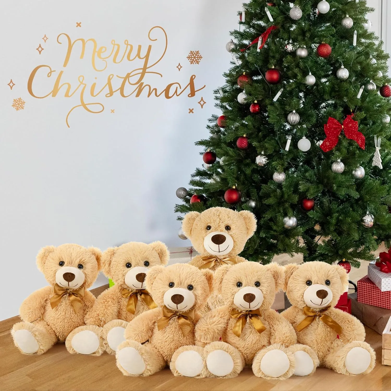 MorisMos Teddy Bear Bulk Packs - 6 Small Stuffed Animals for Baby Shower, Wedding Party - Light Brown