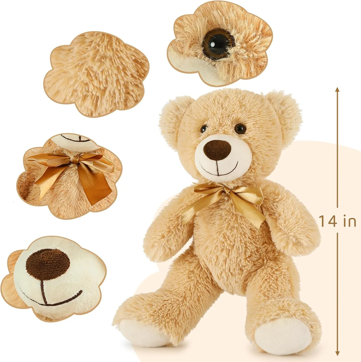 MorisMos Teddy Bear Stuffed Animal 8 Packs 14 in Teddy Bears in Bulk Small Teddy Bear for Centerpiece Baby Shower, Light Brown