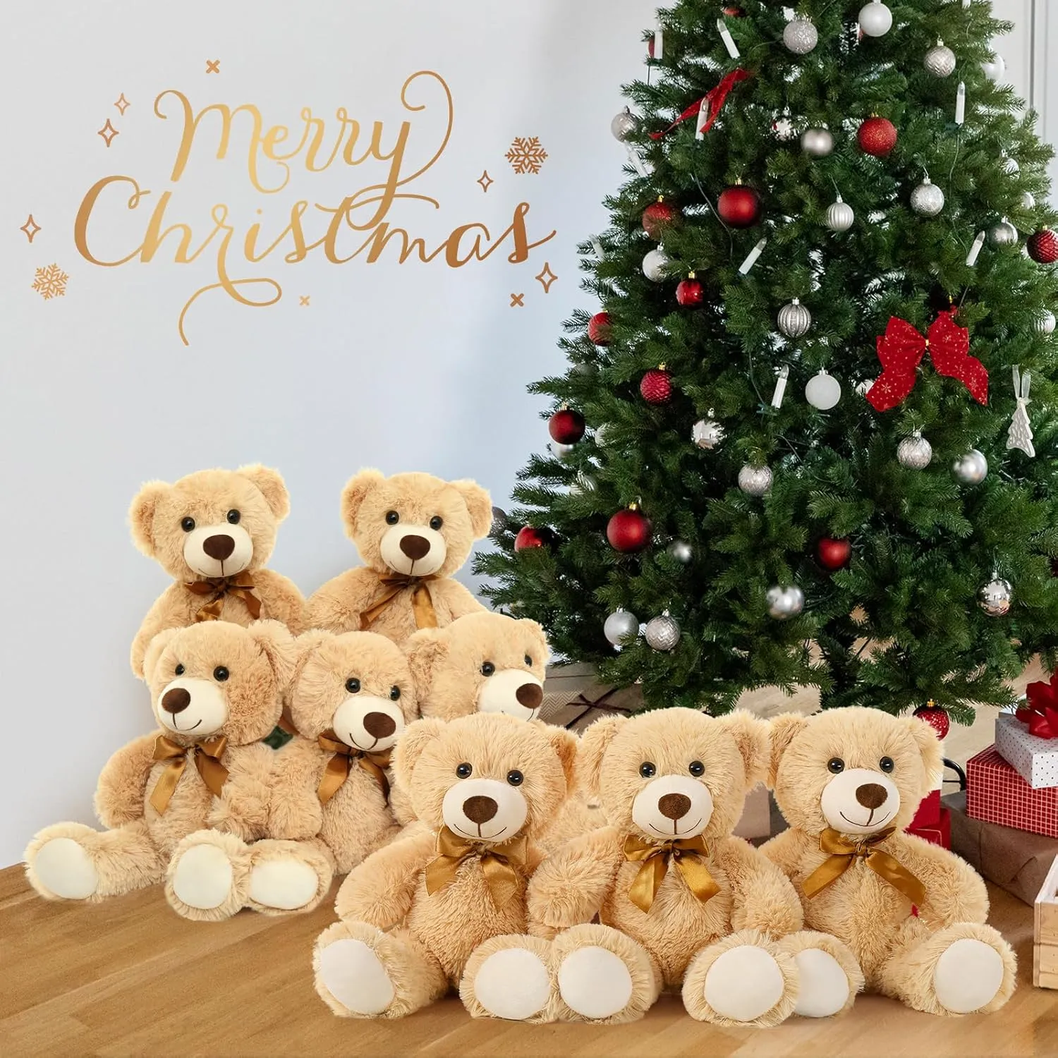 MorisMos Teddy Bear Stuffed Animal 8 Packs 14 in Teddy Bears in Bulk Small Teddy Bear for Centerpiece Baby Shower, Light Brown
