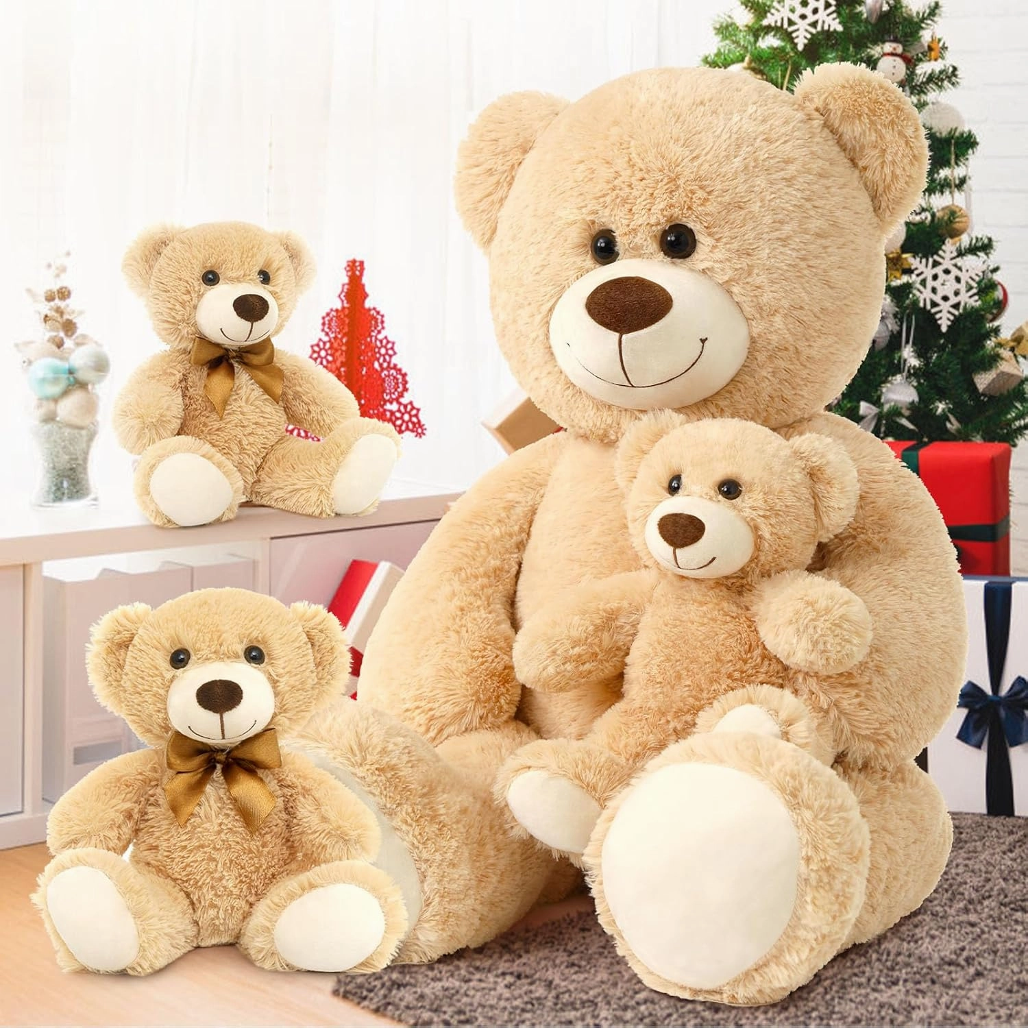 MorisMos Giant Teddy Bears with Babies, 39inch Big Mommy Bear with 3 Baby for Baby Shower, Large Teddy Bears Stuffed Plush, Brown