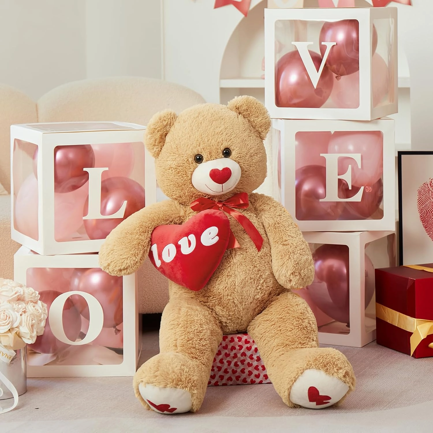 MorisMos Love Heart Giant Teddy Bear, 33inch Red Love Stuffed Animal Large Bear Plush for Girlfriend, Soft Bear Gift for Boyfriend Kids,