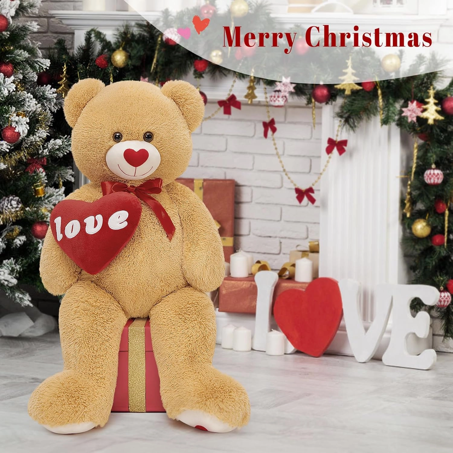 MorisMos Love Heart Giant Teddy Bear, 33inch Red Love Stuffed Animal Large Bear Plush for Girlfriend, Soft Bear Gift for Boyfriend Kids,