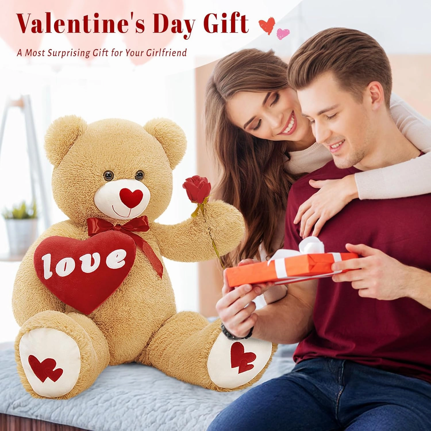 MorisMos Love Heart Giant Teddy Bear, 33inch Red Love Stuffed Animal Large Bear Plush for Girlfriend, Soft Bear Gift for Boyfriend Kids,