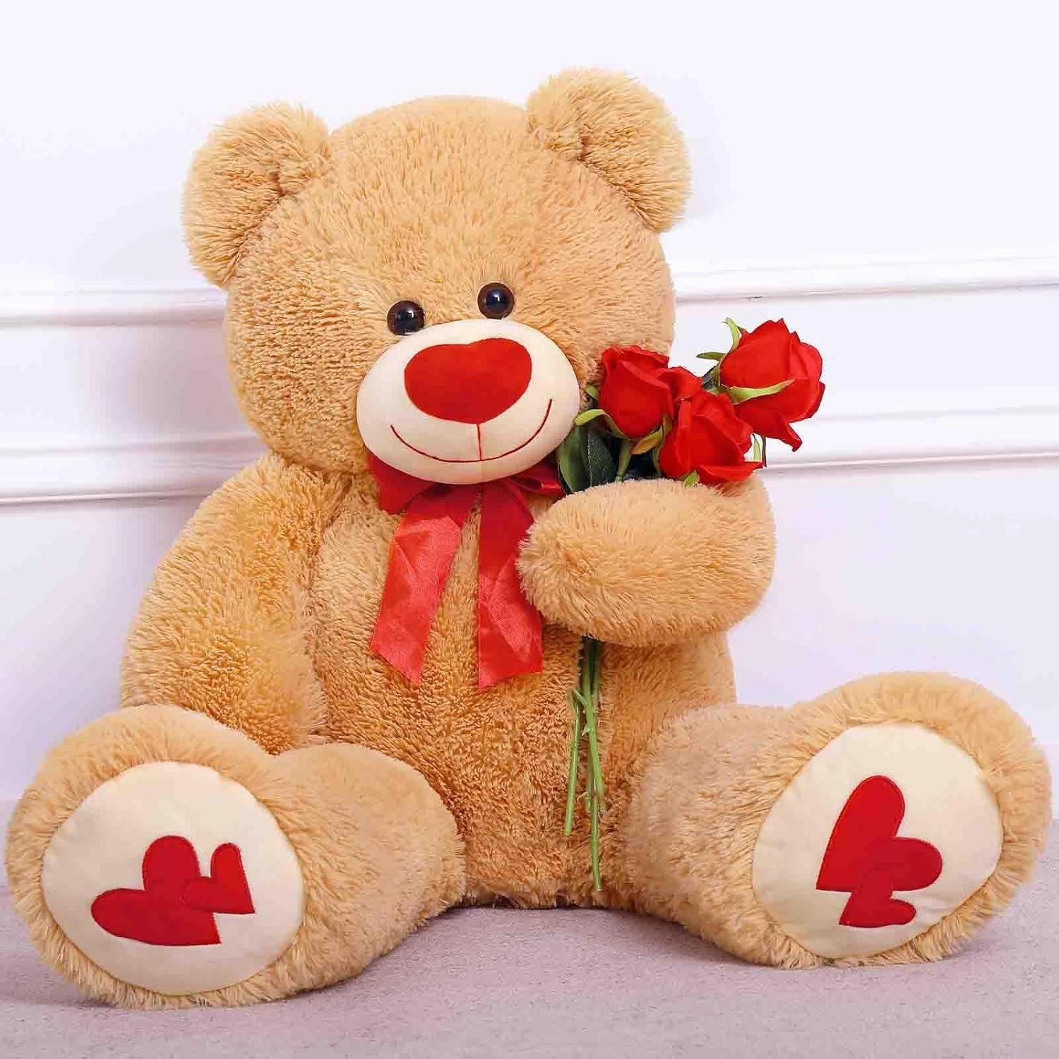 MorisMos Love Heart Giant Teddy Bear, 36inch Big Love Bears with Bow Tie, Large Stuffed Animals for Girlfriend, Boyfriend, Brown